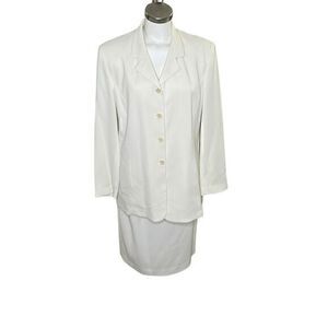 Vintage Garfield & Marks Womens Ivory Long Sleeve Ribbed Collared Skirt Set Size